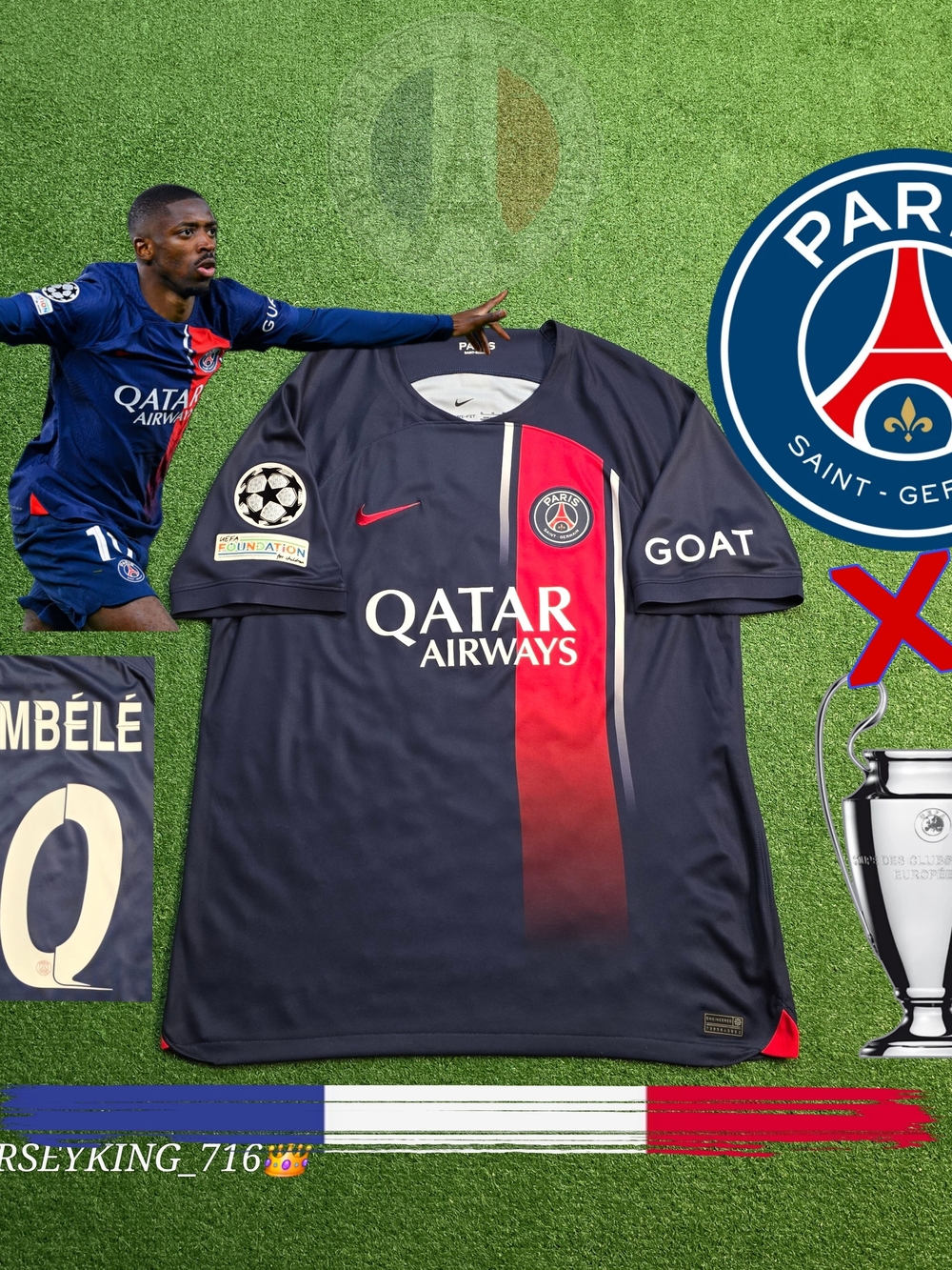 Nike Paris Saint-Germain Psg Ousmane Dembele #10 2023/24 Home Blue Jersey UCL XL